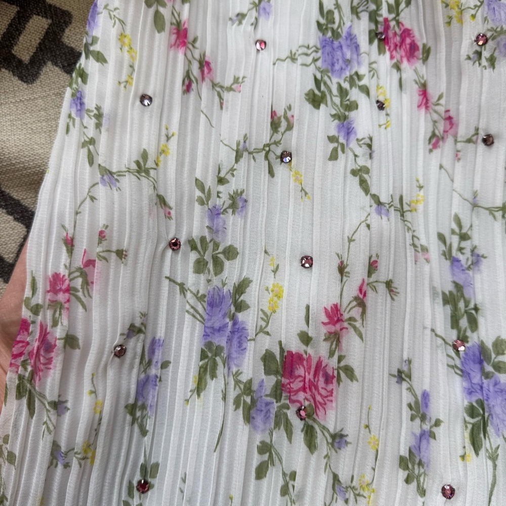 Judy Hornby I.Magnin Silk Floral Pleated Tiered Ruffle Dress 80s Art Deco Sz 14 - Picture 12 of 17